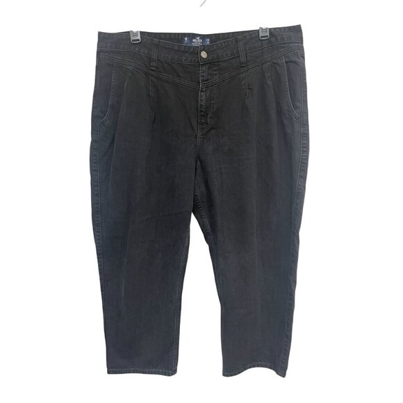 Hollister Women's High-Rise Barrel Leg Jeans Black Denim Size 19R  Y2K - Picture 1 of 7